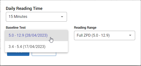 the Baseline Test drop-down list in the Target Calculator