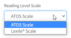 the reading scale drop-down list