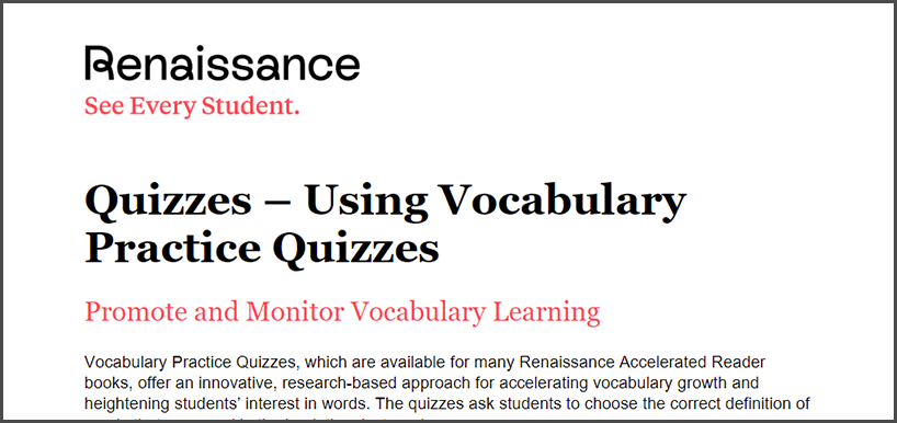 Using Vocabulary Practice Quizzes