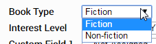 the book type drop-down list