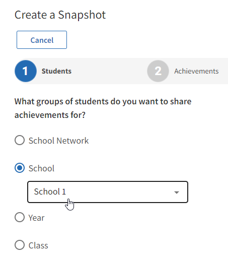 the School option and drop-down list