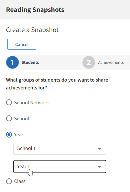 the Year option with the school and year drop-down lists