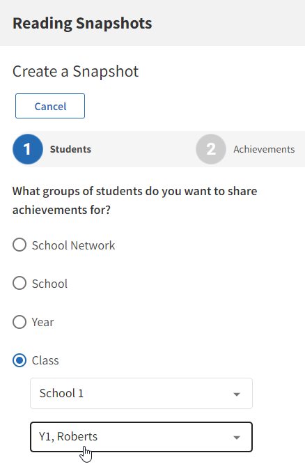 the Class option with the school and class drop-down lists