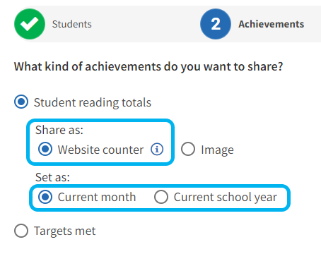 the timeframe options for website counters