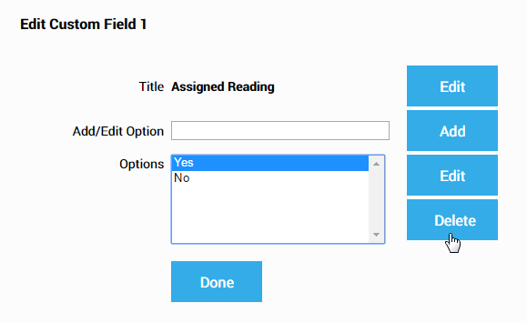 the Delete button for a selected option