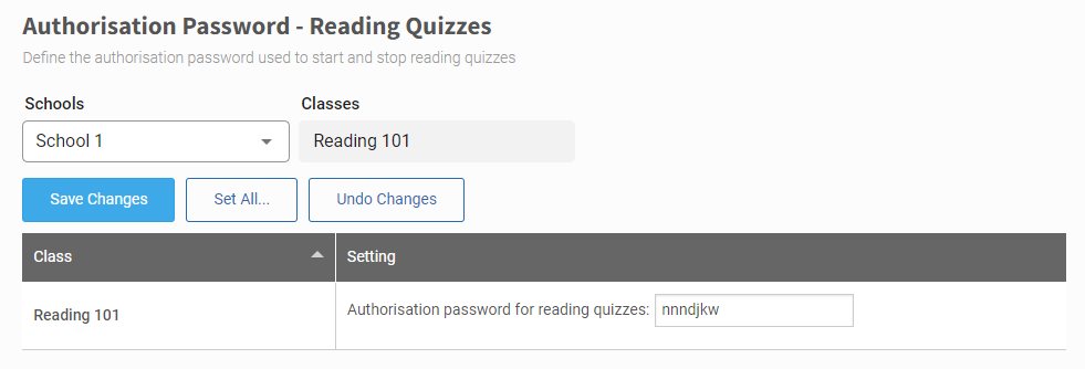 the Authorisation Password preference page with the password