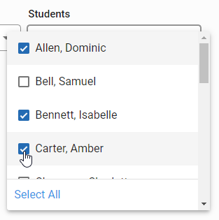 the Students drop-down list