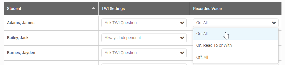 the Recorded Voice drop-down list