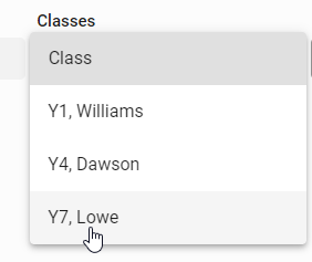an example of the Classes drop-down list