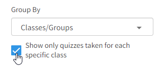 the tick box to limit the report to quizzes taken for included classes