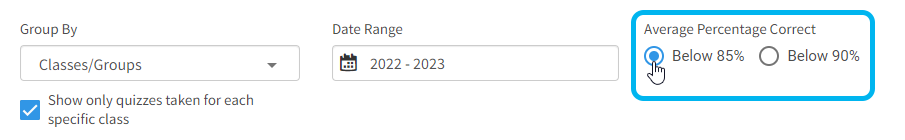 the average percentage correct setting