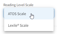 the reading level scale drop-down list
