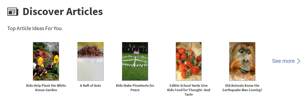 an example of the Discover Articles section of the page