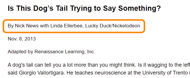 example of the source information for an article