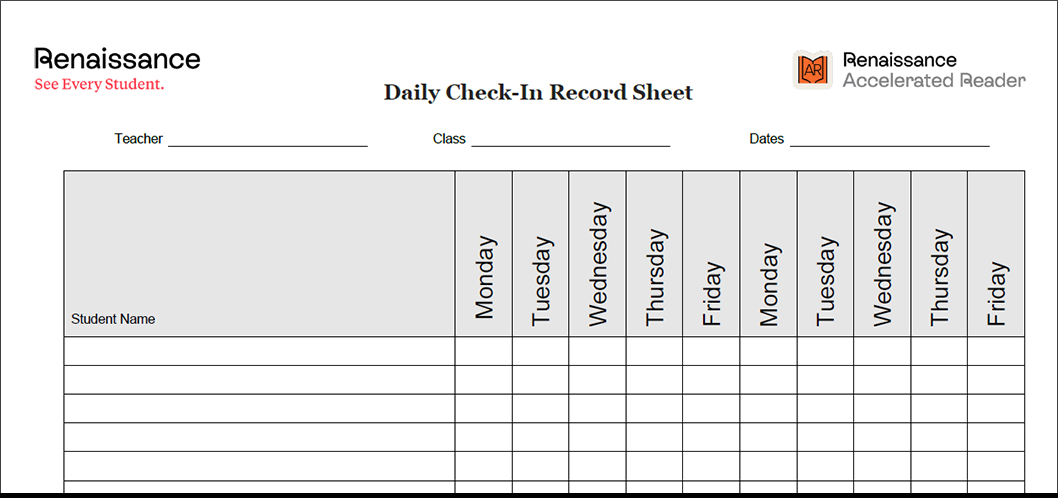 Daily Check-In Record Sheet