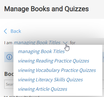 the view options, including viewing Article Quizzes