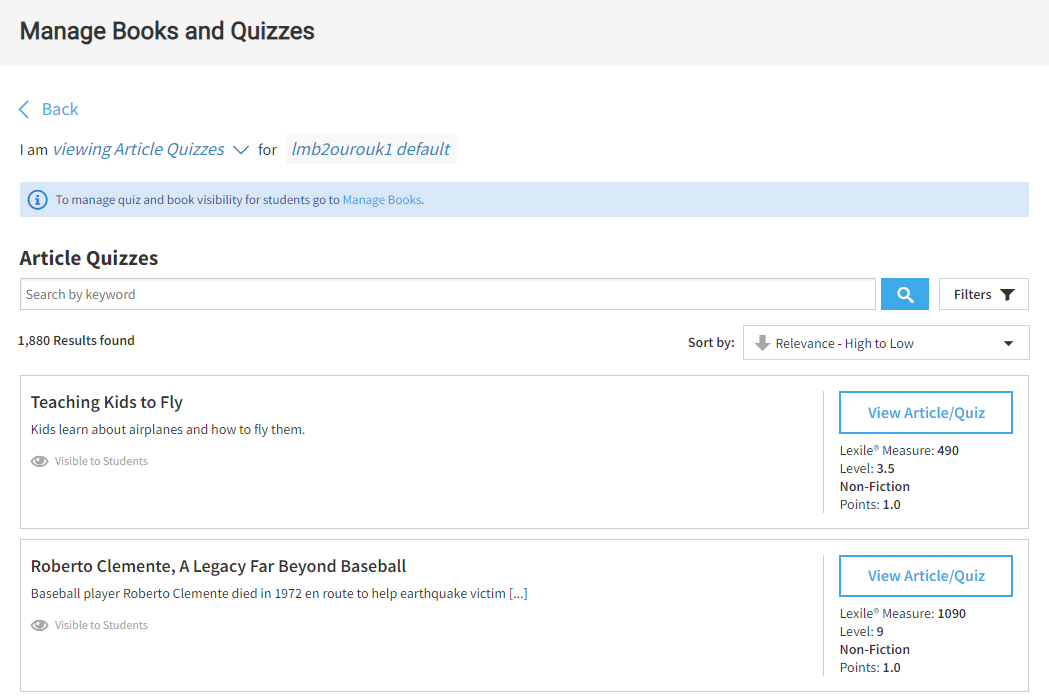 an example of a list of article quizzes