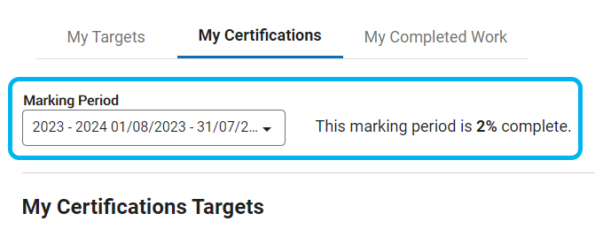 the marking period drop-down list