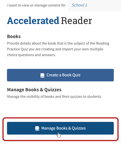 the Manage Books and Quizzes button