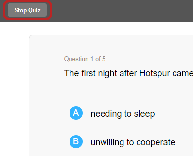 the Stop Quiz button