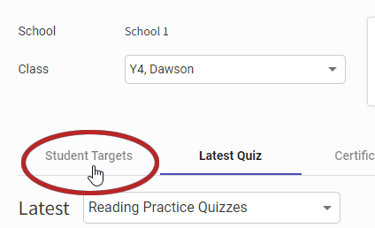 the Student Targets tab
