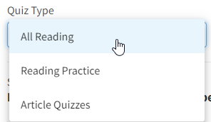 the Quiz Type drop-down list