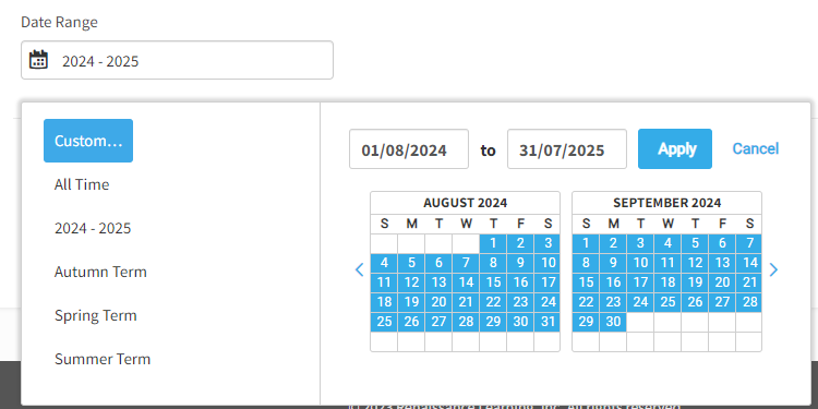 a custom date range
