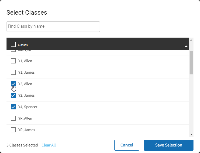 the Select Classes window