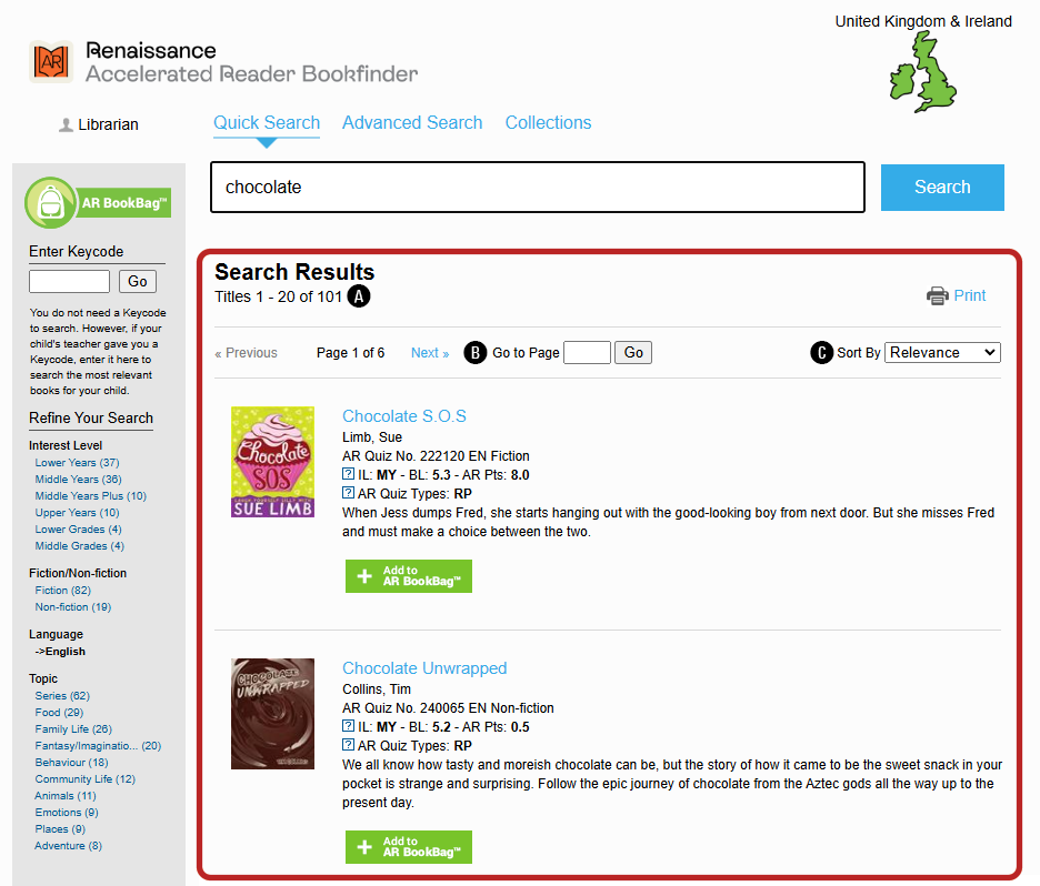 an example of search results