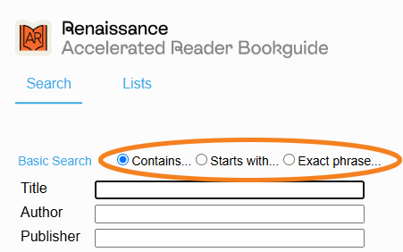 options for the type of search