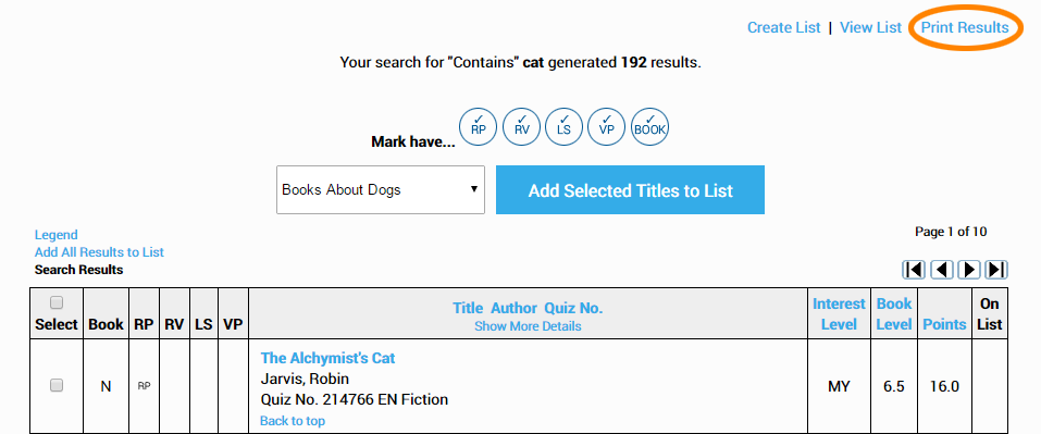 the Print Results link
