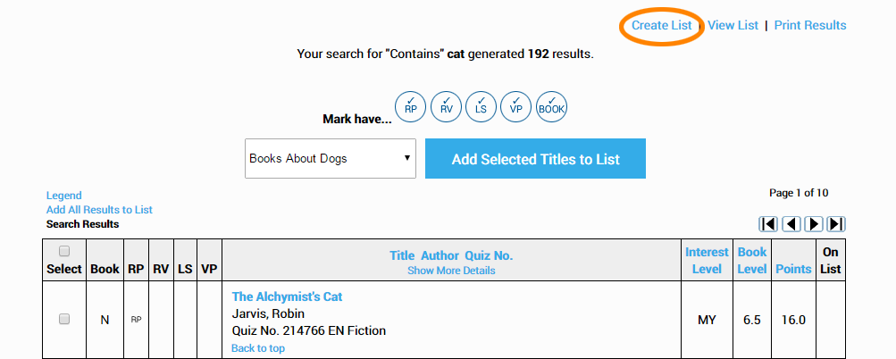a Create List link