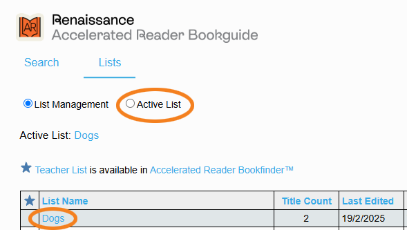the Active List link