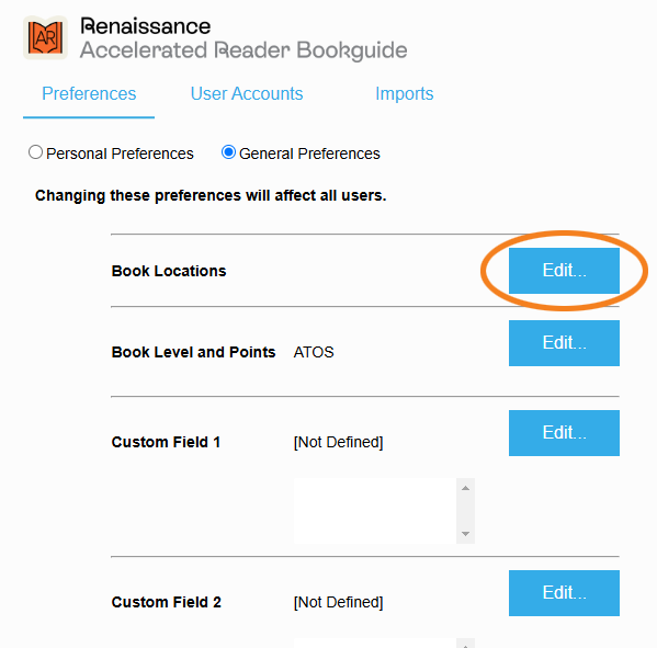 the Edit button for book location