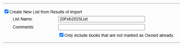 the create list options