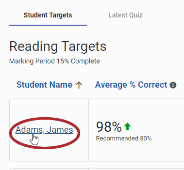 select the student's name