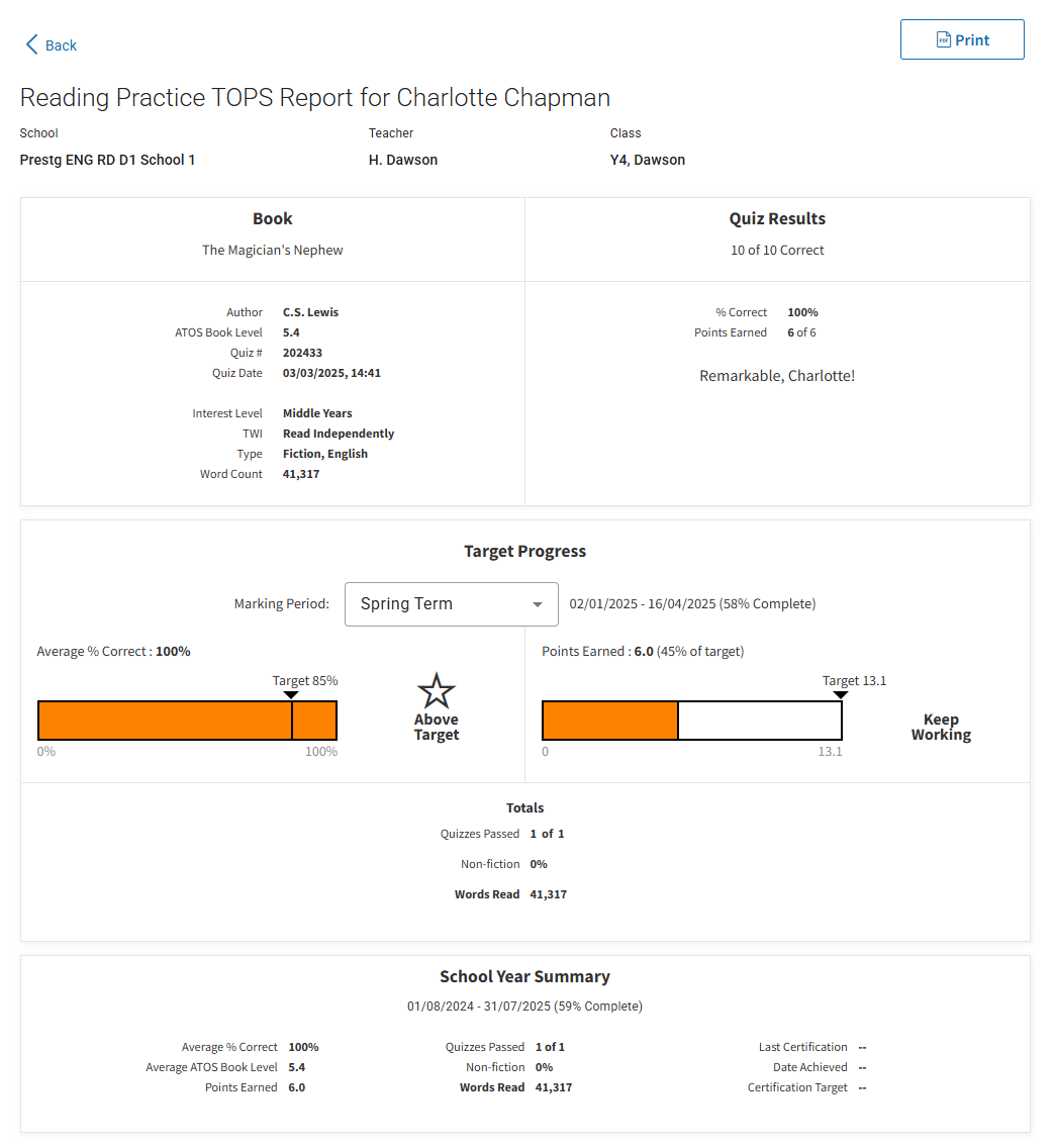 an example of a TOPS Report