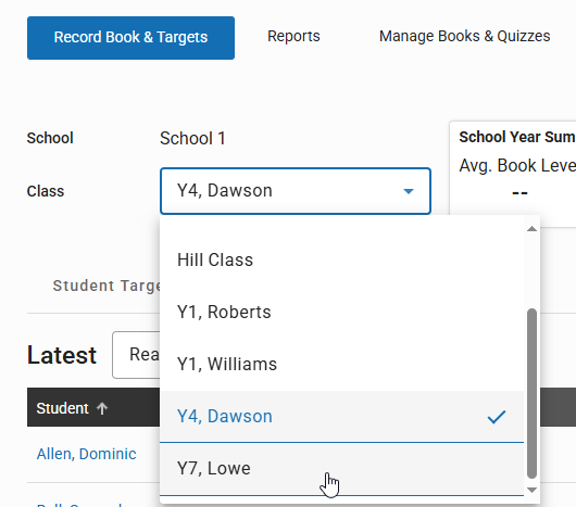 the Class drop-down list