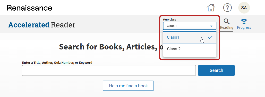 the class drop-down list