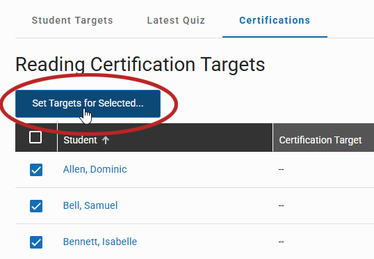 the Set Targets for Selected button