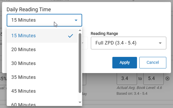 the Daily Reading Time drop-down list in the Target Calculator