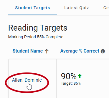 select the student's name