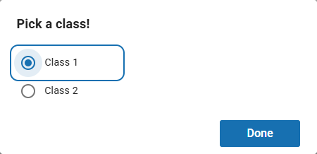 the class selection popup window