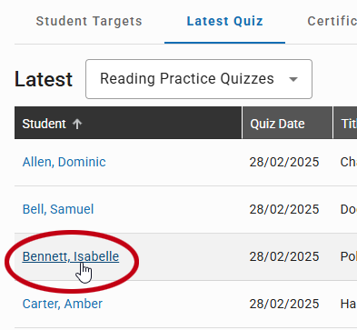 select a student's name