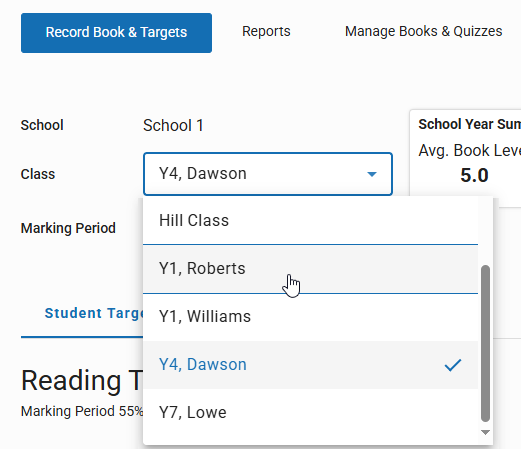 the Class drop-down list
