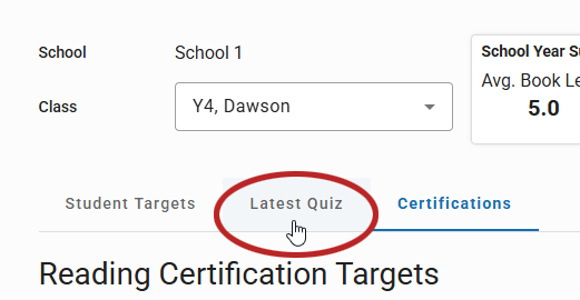 the Latest Quiz tab