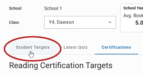 the Student Targets tab