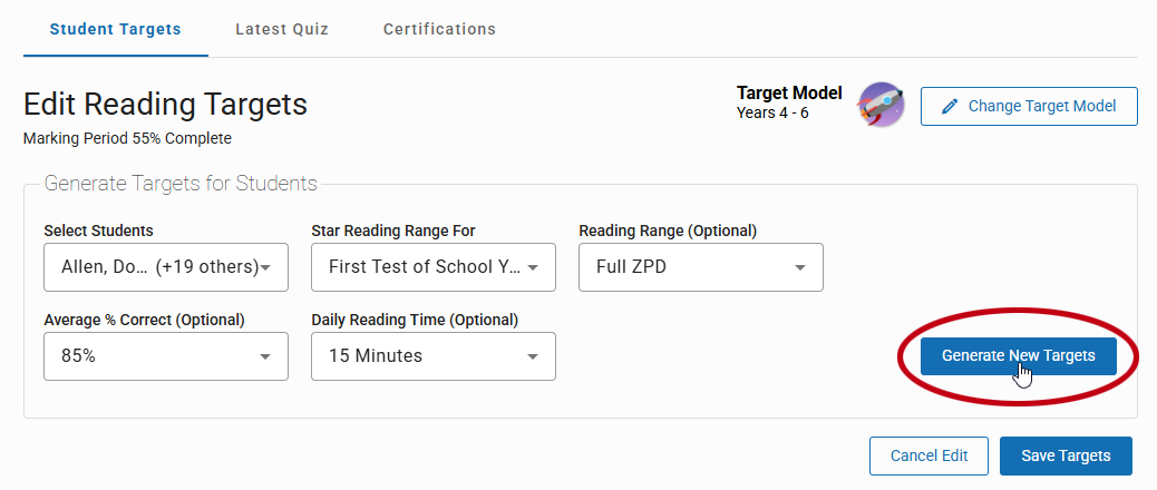 the Generate New Targets button