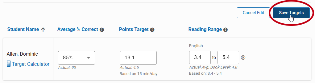 the Save Targets button
