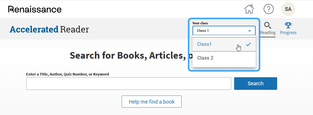 the class drop-down list